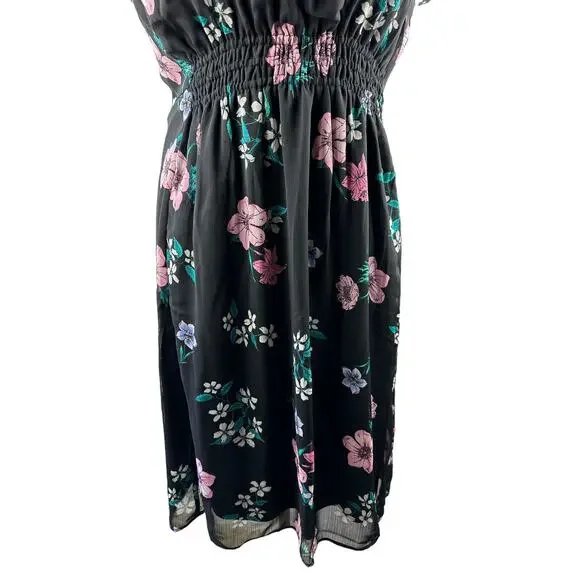 NWT Lane Bryant Floral Dress Black Smocked Keyhole Chiffon Plus Size 24 P - Picture 4 of 13